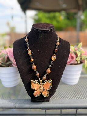 Othr Orange and Bronze Butterfly Pendant Necklace